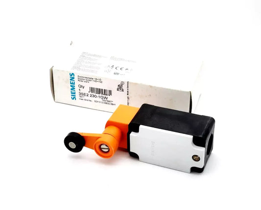Siemens 3SE2230-1GW IP65 enclosed position switch with swivel lever and M20 cable entry.