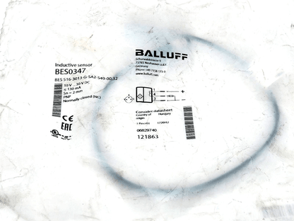 Balluff BES0347 Induktive Standardsensoren packaging with specifications and CE marking