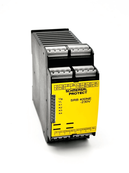 Schmersal 101178396 SRB400NE 230V safety relay with signal processing, two safety contacts. Suitable for non-contact safety switches.