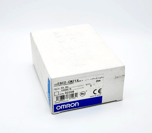 Omron E6C2-CWZ1X incremental encoder packaging, model with 1000 pulses, line driver RS-422, box view.