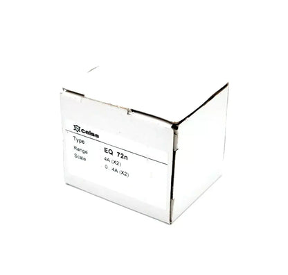 Celsa EQ72n Analog-Messgerät box packaging, model EQ72n, range 0-4A, shown in a standard white box for shipping and storage.
