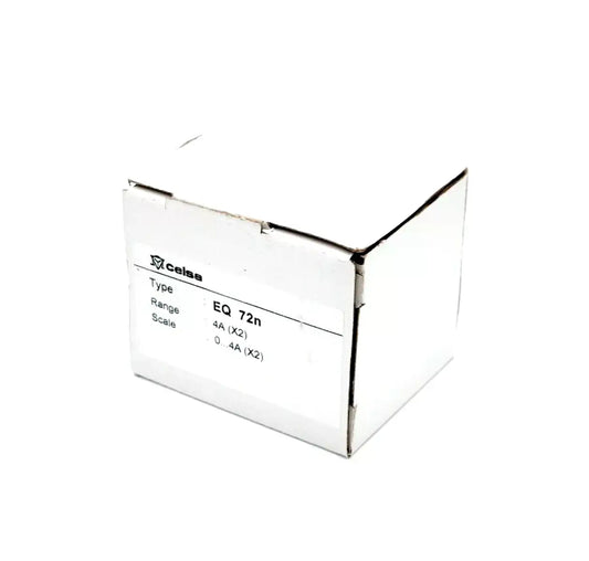 Celsa EQ72n Analog-Messgerät box packaging, model EQ72n, range 0-4A, shown in a standard white box for shipping and storage.