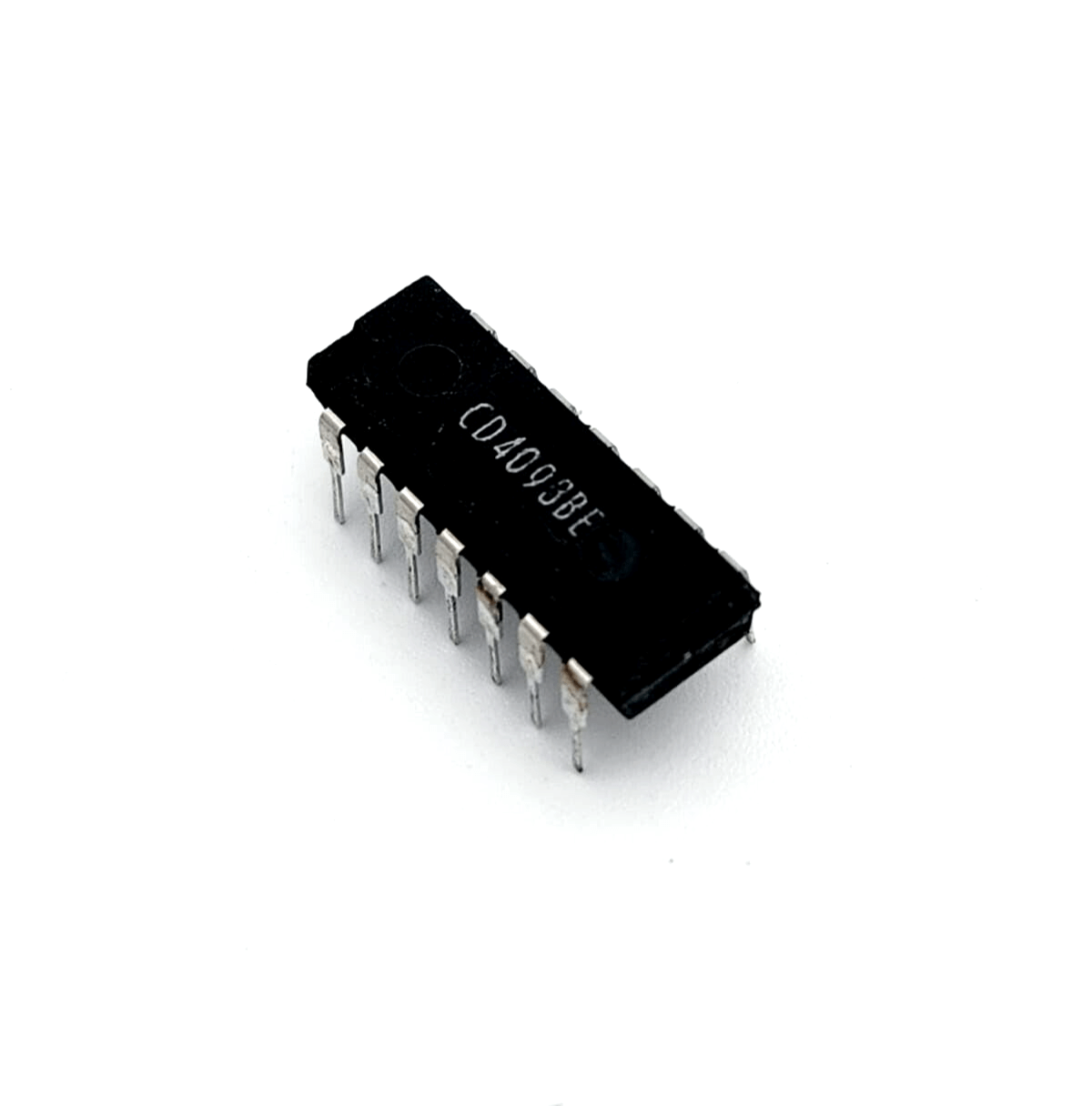 CD4093BE integrated circuit IC DIP 14-pin component, electronic part with black body, commonly used in digital electronics.
