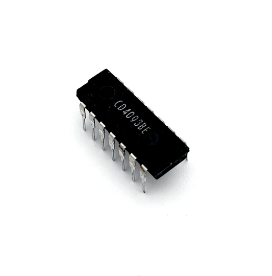 CD4093BE integrated circuit IC DIP 14-pin component, electronic part with black body, commonly used in digital electronics.