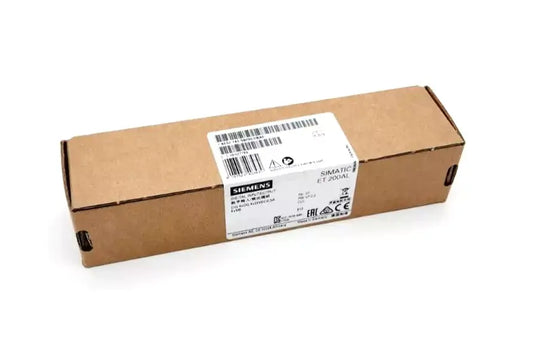 Siemens 6ES7143-5BF00-0BA0 SIMATIC ET 200AL packaging with product details label, IP67 protection, automation component.