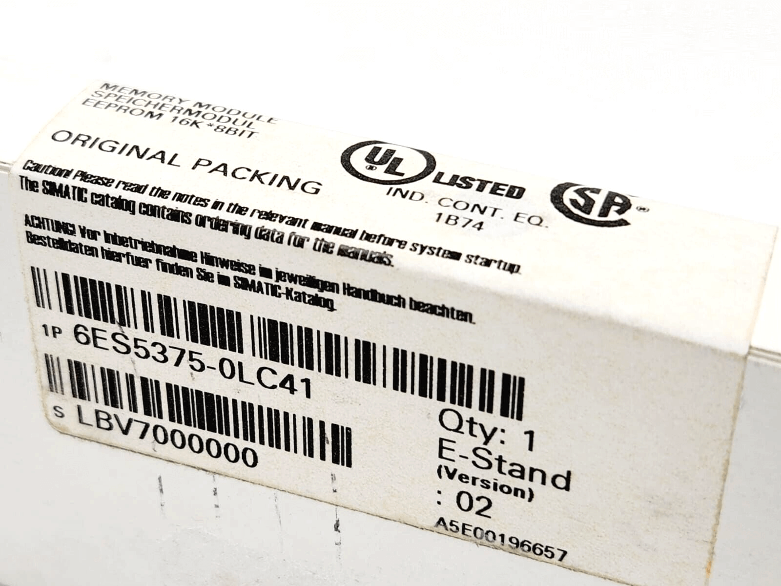 Siemens 6ES5375-0LC41 SIMATIC S5 Speichermodul 375 EEPROM 16 KByte packaging with original labels.