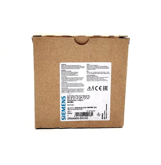 Siemens 3RW4900-0NC00 communications module packaging for SIRIUS soft starter, PROFINET compatible, box front view.