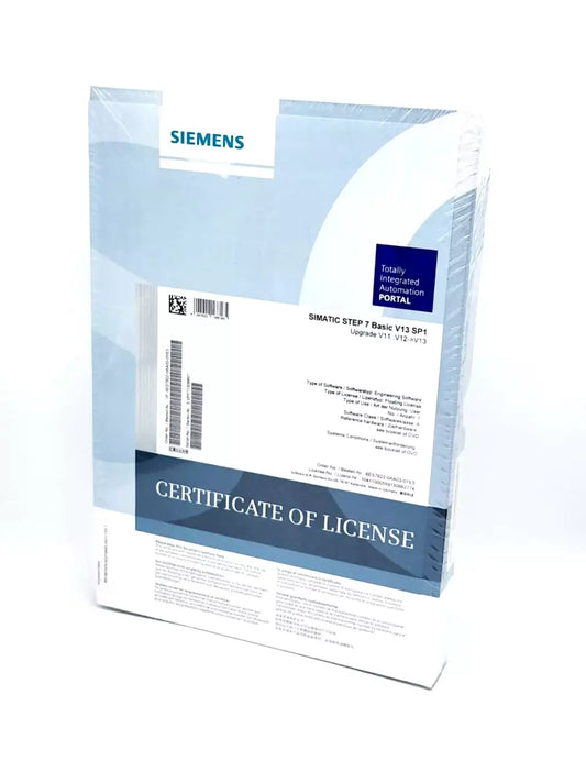 Siemens SIMATIC STEP 7 Basic V13 SP1 software package with certificate of license and documentation.