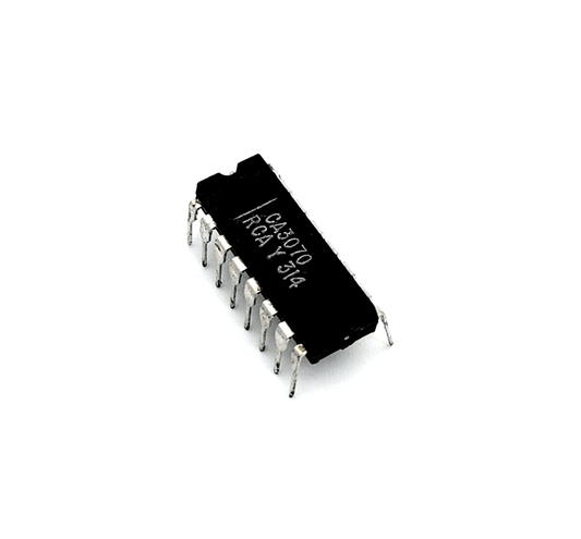 RCA CA3070 IC DIP16 integrated circuit, electronic component on white background.