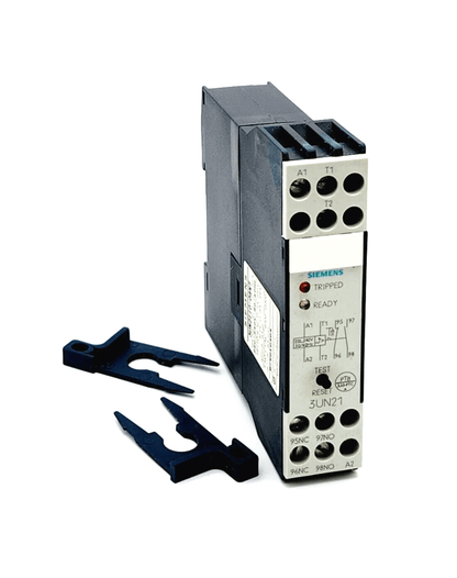 Siemens 3UN2110-0AN7 Thermistor-Motorschutz with 2 LEDs and connectors, 220-240V, 50/60Hz. Black plastic housing.