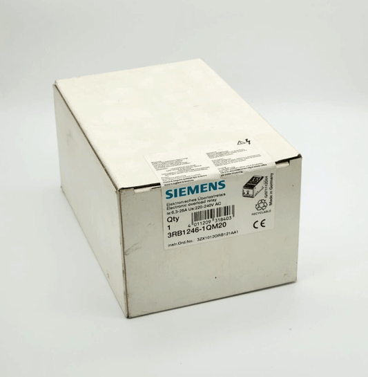 Siemens 3RB1246-1QM20 overload relay box for motor protection BGR S00/S0 with specifications label.