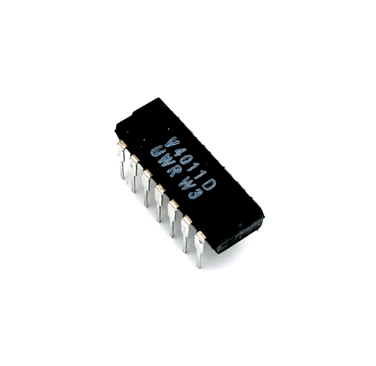 V4011D Integrated Circuit IC DIP14, black electronic component with metallic pins, used in electronic devices
