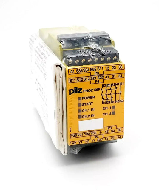 Pilz 777770 PNOZ X8P safety relay, standalone, 24VAC, 3n/o 2n/c 2so, for emergency stops and safety doors monitoring