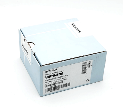 Blue box for Siemens AQR2548NG sensor base with VOC and CO2 measurement capabilities, packaging details visible.