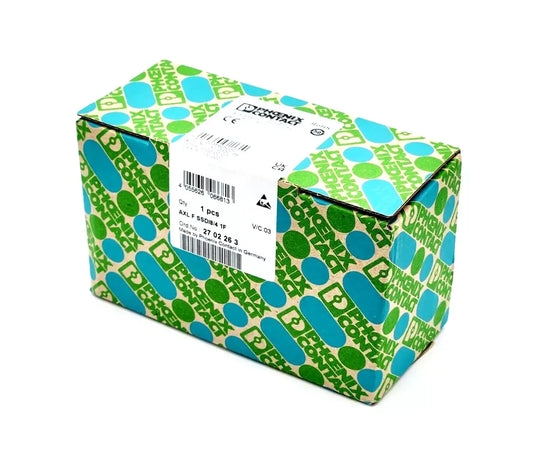 Phoenix Contact 2702263 Sicherheitsmodul AXL F SSDI8/4 1F packaging box with green and blue design.