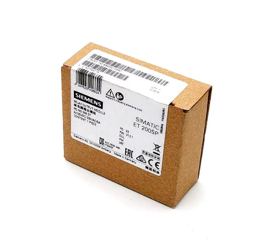 Sealed Siemens 6ES7132-6MD00-0BB1 SIMATIC ET 200SP relay module in original packaging.