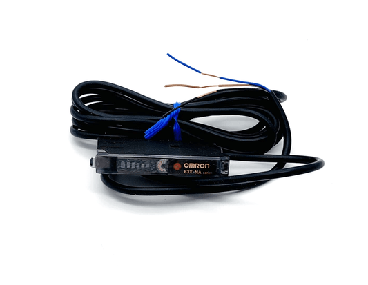 Omron E3X-NA41 2M Photosensor with bar display and 2m PVC cable for precise detection, PNP output, black housing, blue and brown wires