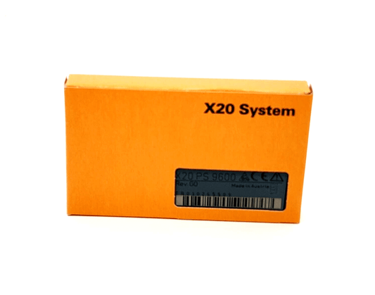 B&R X20PS9600 24 VDC power module for Compact-S CPU, packaged in orange box.