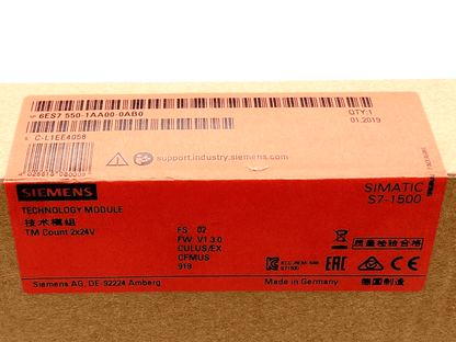 Sealed Siemens SIMATIC S7-1500 TM Count Module Box, Model 6ES7550-1AA00-0AB0, Technology 2x24V, Made in Germany