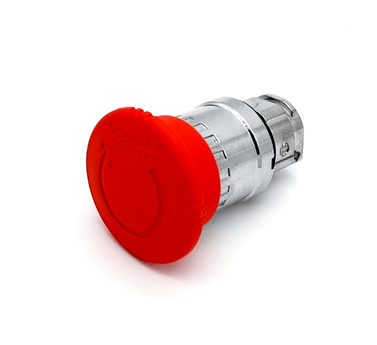 Schneider Electric ZB4BS844 red emergency stop switch, 22mm metal front element, round head