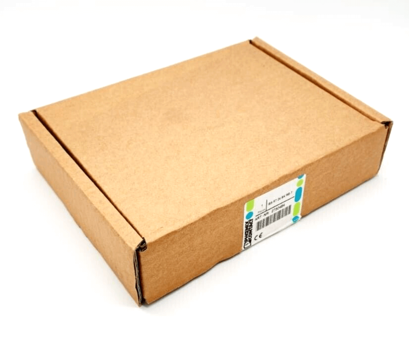 Cardboard box packaging for Phoenix Contact 2750484 Buskoppler, IBS RT 24 BK RB-T, labeled with product information.