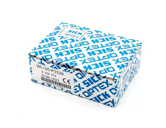 Sick 6026072 Reflexions-Lichtschranke WL100-P3339 packaging box with product labels.