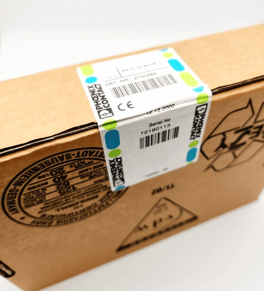 Phoenix Contact 2750484 Buskoppler package with serial no. 72100113, brown box, product labeling visible