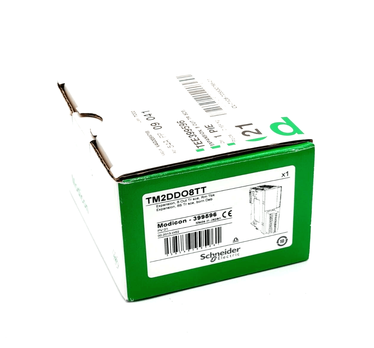 Schneider Electric 399596 TM2DDO8TT 8-Ausgänge 24V Modicon M238 digital output module in packaging.