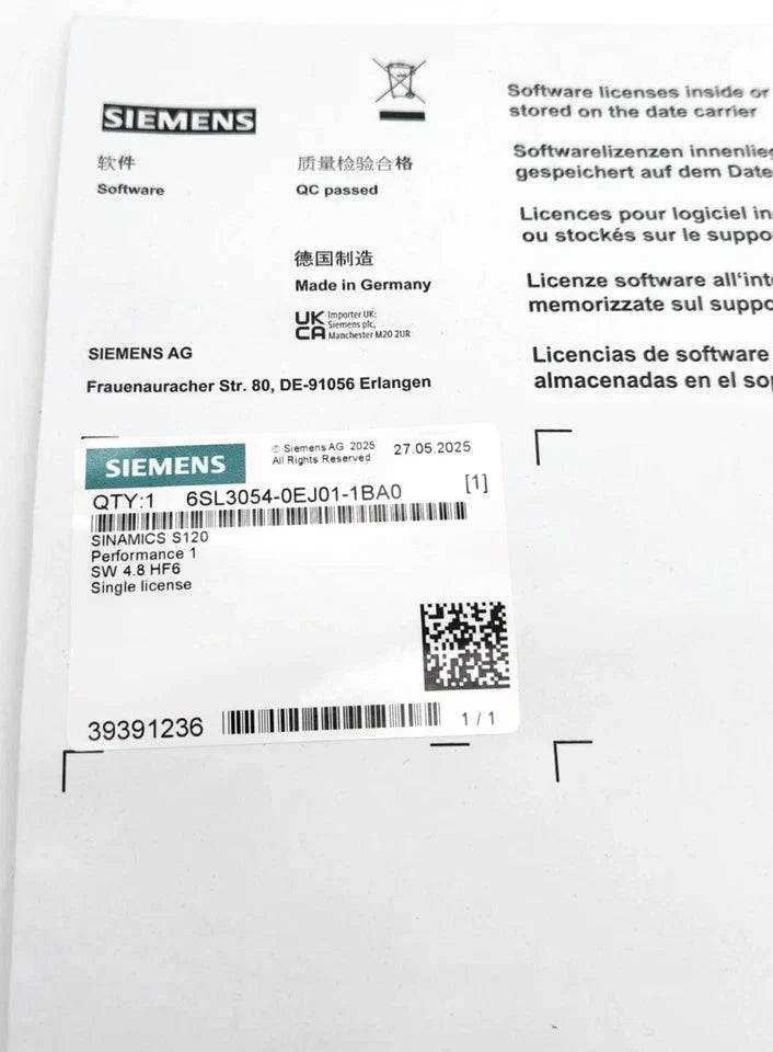 Siemens 6SL3054-0EJ01-1BA0 SINAMICS S120 HF6 CompactFlash Card + Lizenz | sealed, label and packaging details.