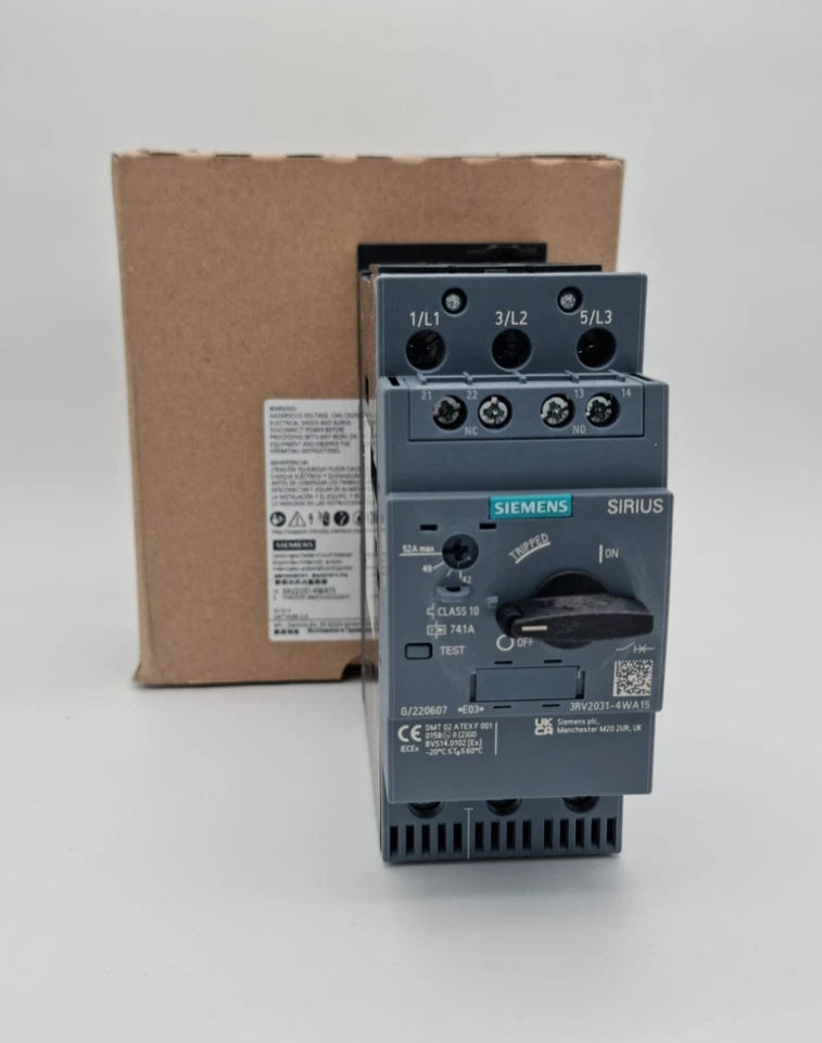 Siemens 3RV2031-4WA15 Leistungsschalter 52A vor Verpackung, Baugröße S2, Neu und originalverpackt, Serie SIRIUS 3RV2.