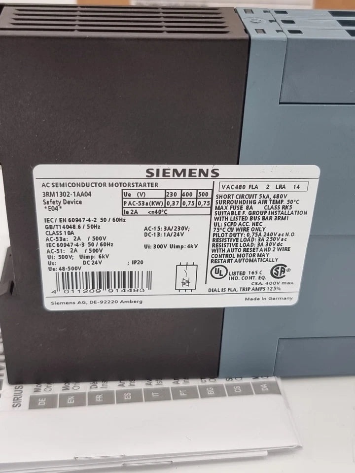 Siemens 3RM1302-1AA04 Wendestarter Failsafe 500 V 0,09 - 0,75 kW | sealed label close-up