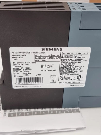 Siemens 3RM1302-1AA04 Wendestarter Failsafe 500 V 0,09 - 0,75 kW | sealed label close-up