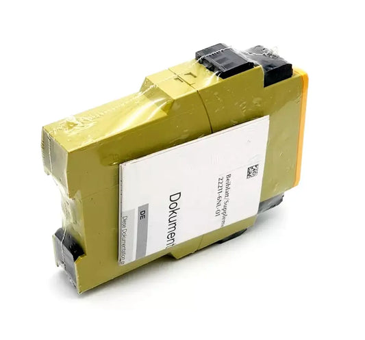 Pilz 777302 PNOZ X2.8P standalone safety relay, 24-240VAC/DC, for emergency stop monitoring and protective doors, shown in packaging.