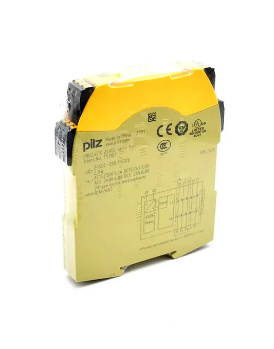 PILZ 751107 PNOZ s7 C PNOZsigma contact expansion module, 24V DC, 4 N/O, 1 N/C, for safety control systems, yellow housing.