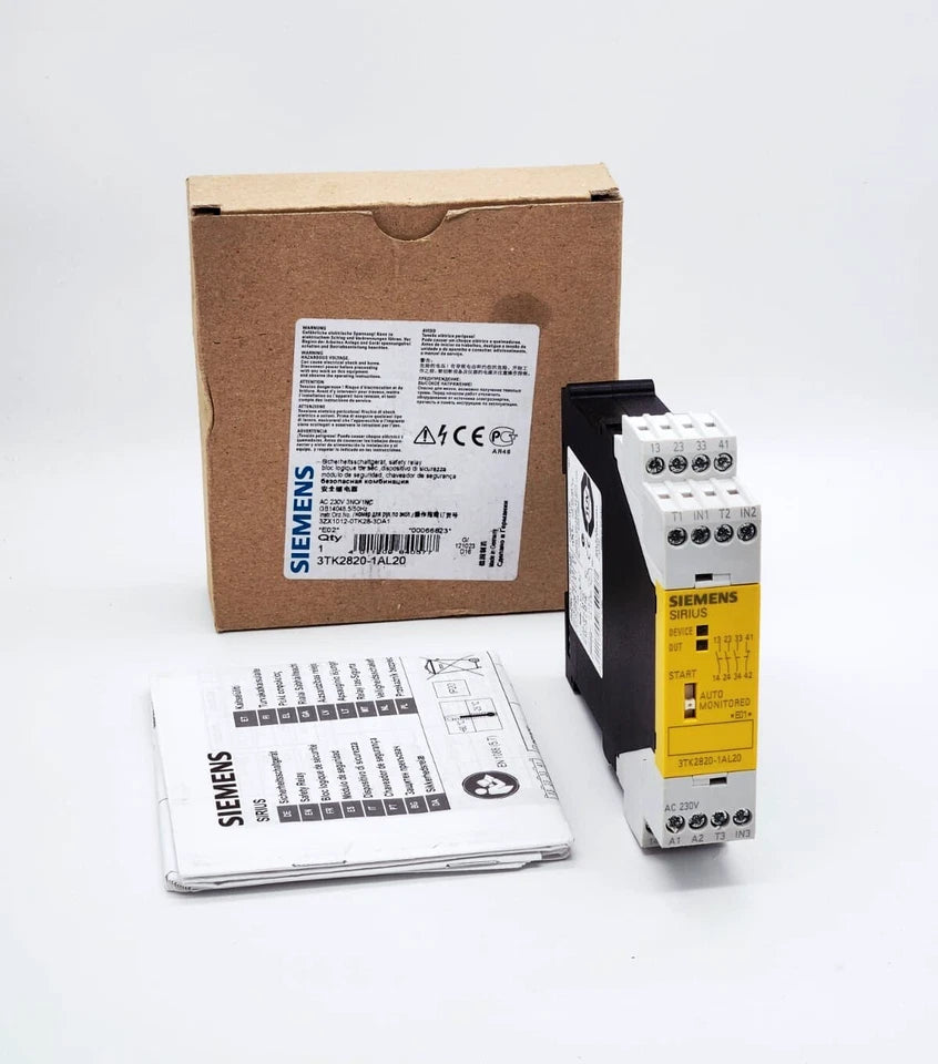 Siemens 3TK2820-1AL20 SIRIUS Sicherheitsschaltgerät AC 230 V, neu, originalverpackt mit Verpackung und Handbuch sichtbar