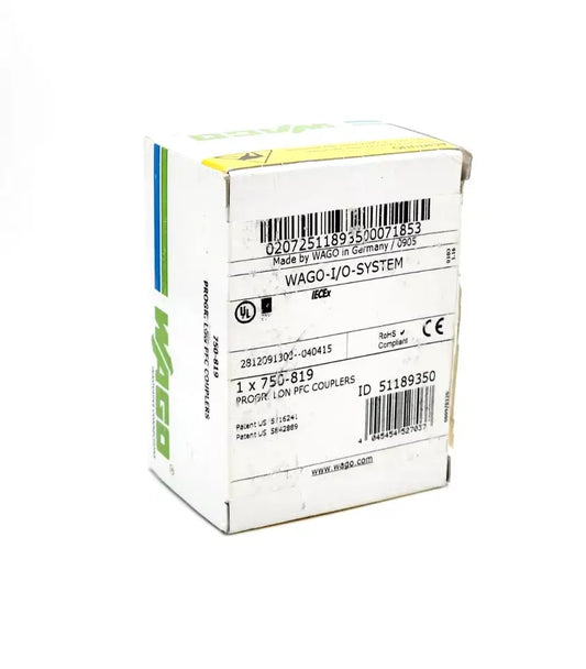 Wago 750-819 Controller LonWorks packaging box showing product details and labels