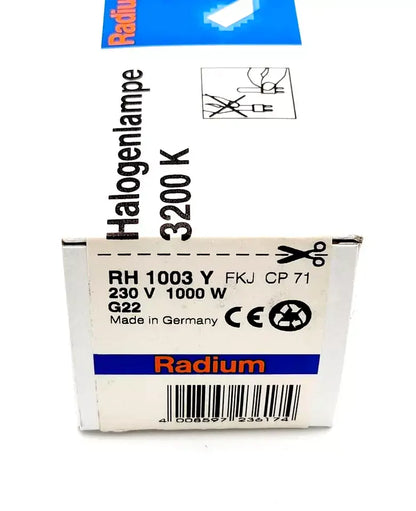 Radium RH 1003 Y FKJ CP71 halogen lamp box, 3200K 230V 1000W G22, made in Germany