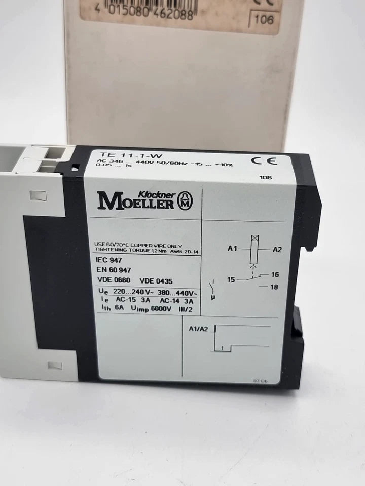 Moeller / Eaton TE11-1-W Zeitrelais ansprechverzögert 0,05...1s 346...440V AC, original verpackt mit technischer Spezifikation