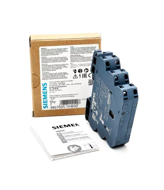 Siemens 3RS7005-1FW00 Trennwandler AC/DC 24-240V with box and manual, featuring 3-way separation and screw connection.
