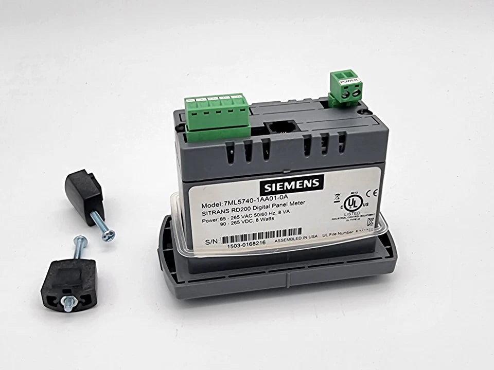 Siemens 7ML5740-1AA01-0A RD200 85-265 VAC Fernanzeige with mounting accessories displayed on a white background.