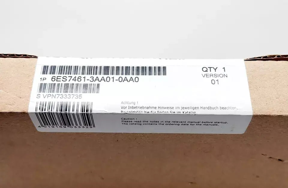 Siemens 6ES7461-3AA01-0AA0 SIMATIC S7-400 sealed packaging label showing product details and barcode.