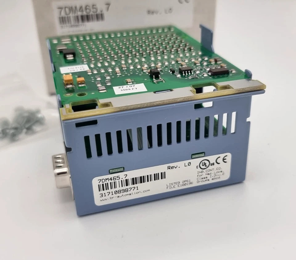 B&R 7DM465.7 Digitales Mischmodul 6 Eingänge 24 VDC 1 ms Sink, originalverpackt mit Systemmodul-Etikett und Anschlüssen.