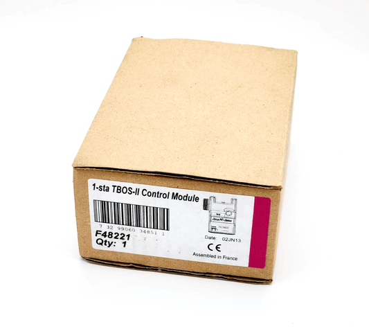 Rain Bird TBOS-II Control Module 1-Sta in packaging, model F48221, unopened for valve operation. Barcode and product info visible.