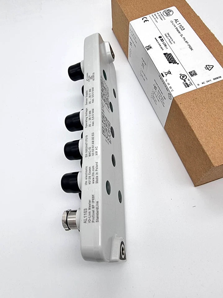 ifm AL1103 IO-Link Master Feldbus SL PN 8P IP69K with packaging, showing multiple IO-Link ports, new in original packaging.