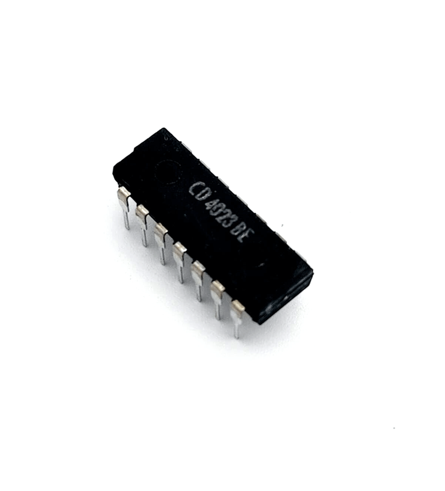 CD4023BE integrated circuit IC DIP 14, black component with metal pins, used in electronic circuits.