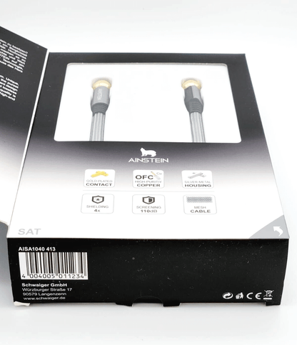 Ainstein 4m SAT-Anschlusskabel in Verpackung, vergoldete F-Stecker, Koaxial, 75Ω, hochwertige SAT-Anlage für beste Signalqualität.