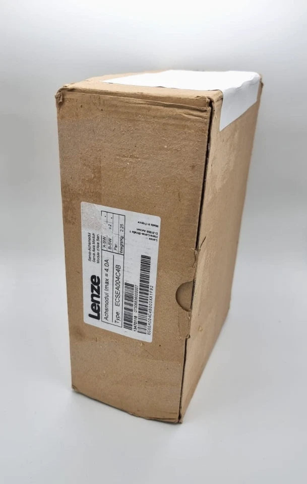 Lenze 13470118 ECSEA004C4B Achsmodul 4.0A original packaging with visible label, ideal for servo applications.