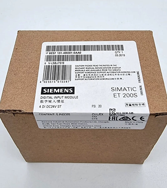 Box of Siemens 6ES7131-4BD01-0AA0 SIMATIC DP 5 Elektronikmodule 5 Stück | sealed, showing product label and packaging.