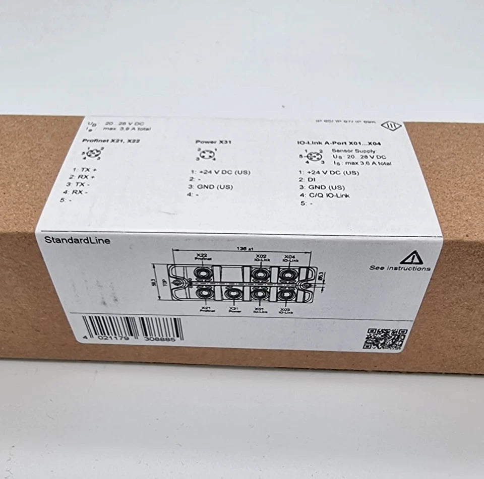 Packaging of ifm AL1101 IO-Link Master PROFINET-Schnittstelle SL PN 4P IP69K with technical specifications visible on the box.