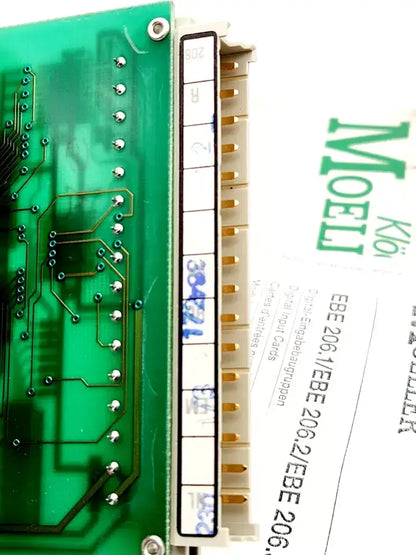 Moeller EBE206.1 digital input module with 16 input channels, 24V DC voltage, and plug-in terminals, version 3 displayed.